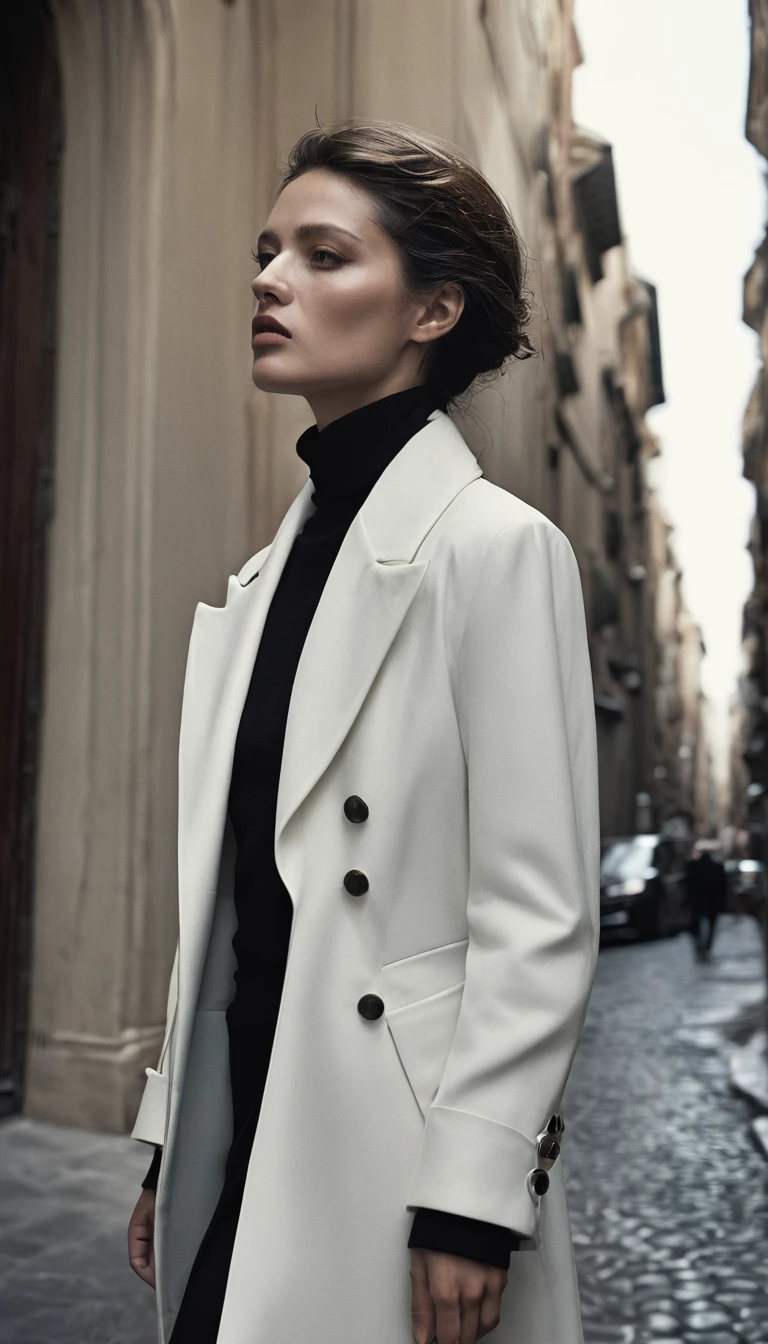 Pantheon exterior, fashion photoshoot, 1girl, high fashion, photographed by Peter Lindbergh, ultra high definition, realistic, perfect hands, full body shot, full color, dynamic angle, dynamic pose
