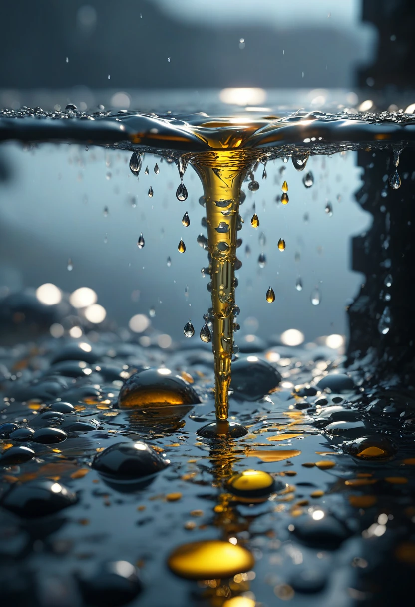 masterpiece, best quality, 8k, professional , by famous artist , trending on artstation, intricated details, detailed, realsitic, boekh , photorealistic, dark shadows, natural light, dramatic, source realistic, Tiny drops of oil or ink suspended in water