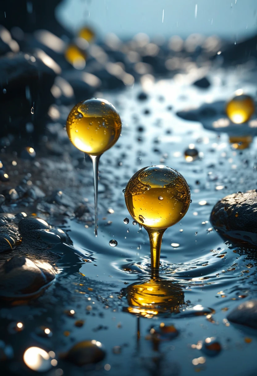 masterpiece, best quality, 8k, professional , by famous artist , trending on artstation, intricated details, detailed,   realsitic, boekh , photorealistic,  dark shadows, natural light, dramatic,  source realistic, Tiny drops of oil or ink suspended in water
