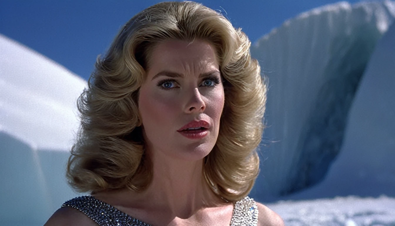 Fortress of Solitude (south pole) place; strong Julie Hagerty Supergirl 1984s take off; big and strong breasts. HD. Photograph, ((realism)), extremely high quality RAW photograph, ultra detailed photograph, sharp focus, high resolution, (detailed skin:1,3),high quality, film grain, Fujifilm XT3,Highly Detailed, movie, (Cinematic Photo:1.3) of (Realistic:1.3)