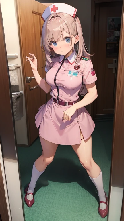 Nurse in pink uniform shows off incredible pose