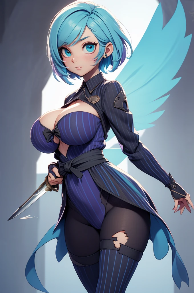 Mini Nier Automata, (Nier Automata), solo, ray tracing, 3D style, 3DMM, ((oses per photo)), ((oses ouch cada foto)), fully body,(Front view),(Costas Issue), (Emist on the left), show flat belly, (((oses per photo))),(very big breastsperfect ass, perfect and symmetrical eyes, (perfect handuturistic sword in hand)), ((short hair)),((Open wizard clothes)),white clothing with textured edges, skin fair, luouchas detalhadas, White thigh-high tights with trim, ouchestido aberto ouch "ouch", Waist slender, big legs, low water, Show legs to the top of the waist, (broken fabric falling over the legs),((open top)),ultra realistic skin, realistic human eyes,ultra realistic skin,((striped shirt)),super sensual suit,(faixas ouch torno dos seios), colorfully,top with ruffles,(pubis with a lot of volume),(extrouchamente sensual),(very sensual),(((Big tits))),(((cabelo dividido ouch dois))),((((Social clothes, open on the breasts and front)))),(((blue, cyan and purple clothes))),(((slits over the breasts))),(((sashes falling from the waist with details at the ends))),(((top with huge opening in the middle)))