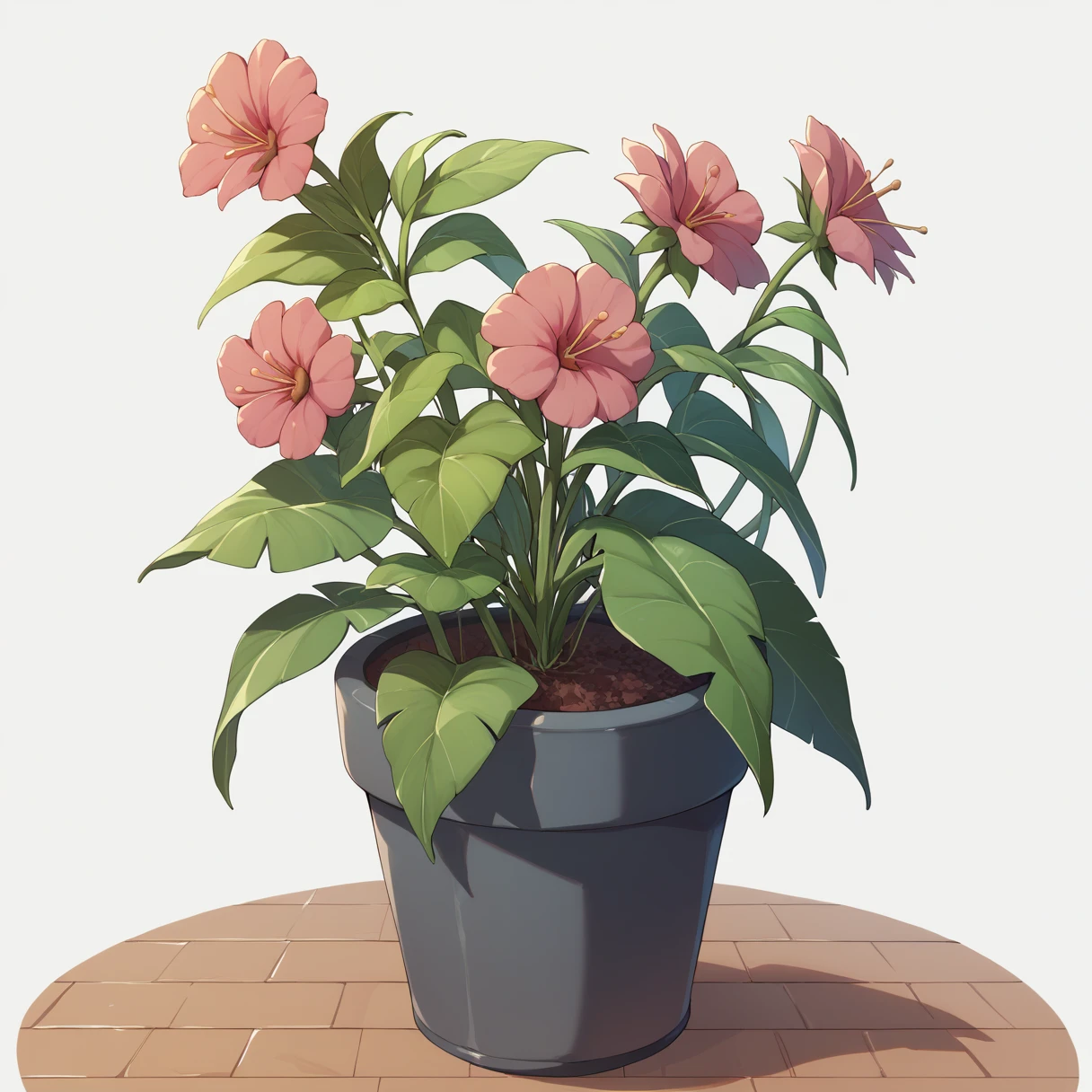 Ultra-detailed illustrations、Ultra-precise expression、masterpiece、Highest quality、ultra High resolution、High resolution、Hiromitsu Takeda Style、White background、Simple Background、Foliage plant、flower pot、