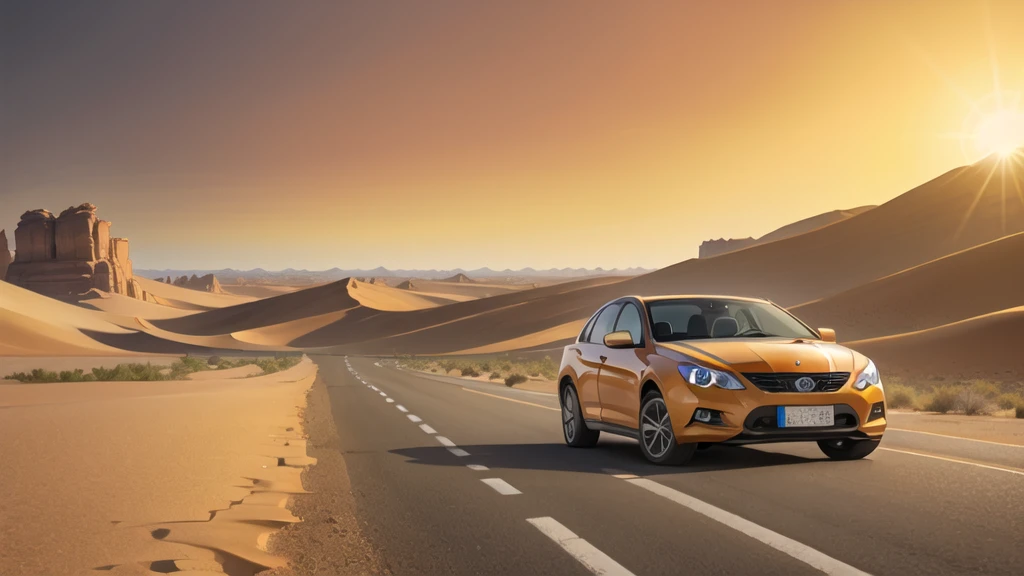 (desert :1.2),road ,(รถวิ่งบนroad:1.2) landscape:1.5 ,(Many cars:1.2)