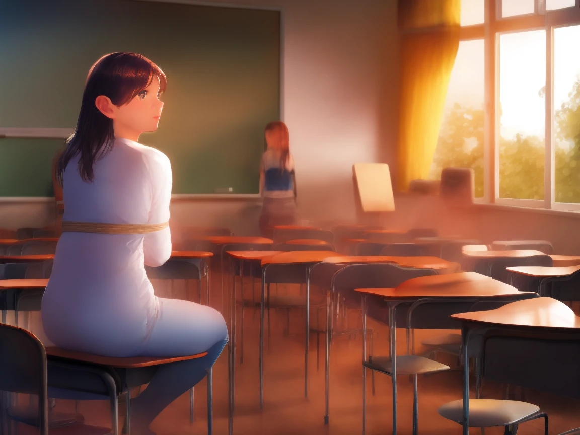 Beautiful Teenage Woman , Sit on a chair ,classroom, takatekote