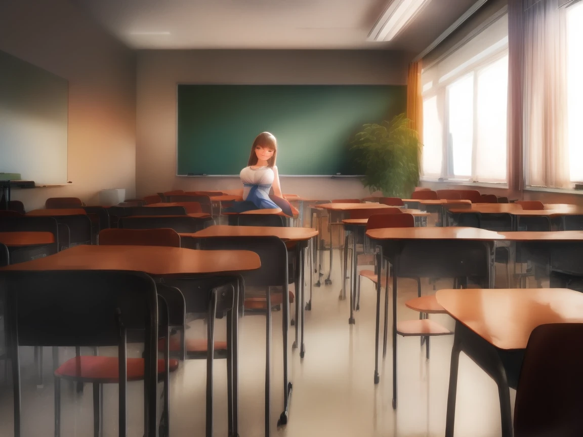 Beautiful  Woman , Sit on a chair ,classroom, takatekote