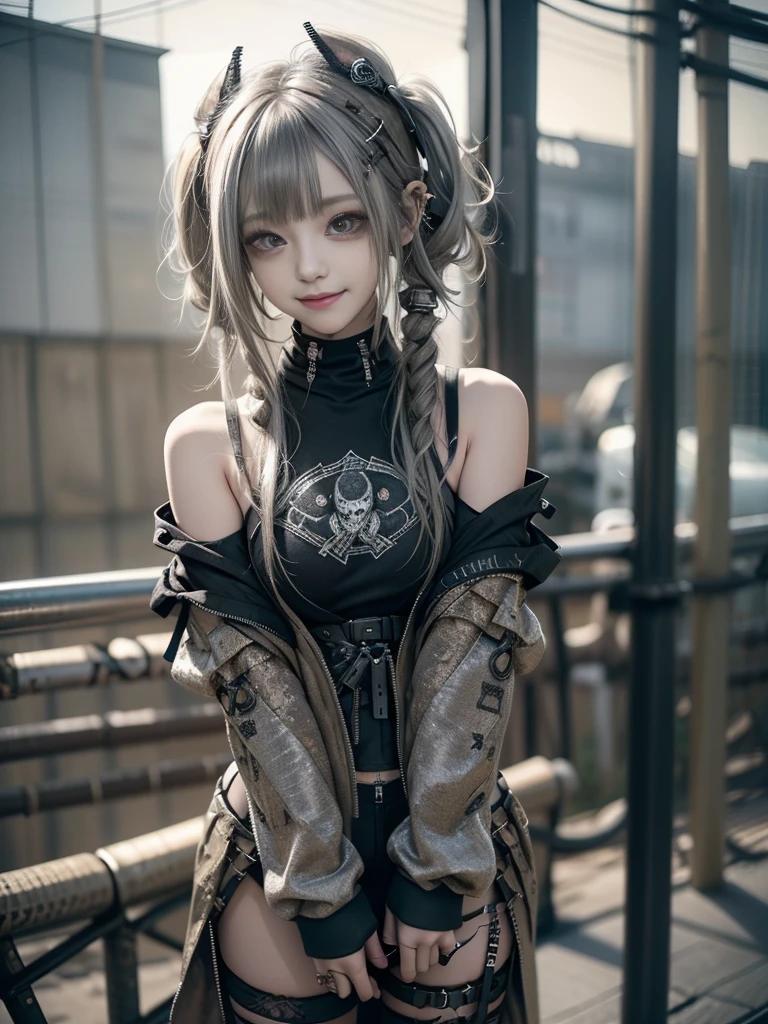 (Smiling with teeth showing:1.3),(Shibuya Gal:1.5)、(Beautiful:1.5)、(Neo-goth fashion:1.5)、(Punk RockVisual Kei:1.5)、(An off-the-shoulder hoodie in khaki and brown with delicate silver accessories.:1.5)、(A corset with a delicate beige and brown design:1.4)、(Dark grey, khaki and brown snakeskin bodysuit:1.5)、(Snake print headband:1.3)、(Beige and charcoal knee socks:1.4)、Embellished collar and long boots、(I'm selling snake print underwear.:1.4)、(Long eyelashes:1.3)、(20-year-old)、((Highest quality、8k、masterpiece:1.3))、1 Female、Slim and beautiful abs:1.3、(hairstyle casual、Beautiful boobs:1.1)、(Doing an aerobics pose:1.3)、dress:1.1、Super small face、Narrow eyes、double eyelid、A sloppy smile、Esbian all over、Dynamic Angle、Close-up、CPL Filter、Blurred Background、Bokeh、Blue Hour、Detailed face and skin texture、Detailed eyes、,(Twin tails:1.3)、(Black brown hair:1.3)、Gravure idol、(The background is a glamorous dance hall:1.3)、(Make your legs thinner:1.4)、(Slim body:1.3)、(clavicle:1.1)