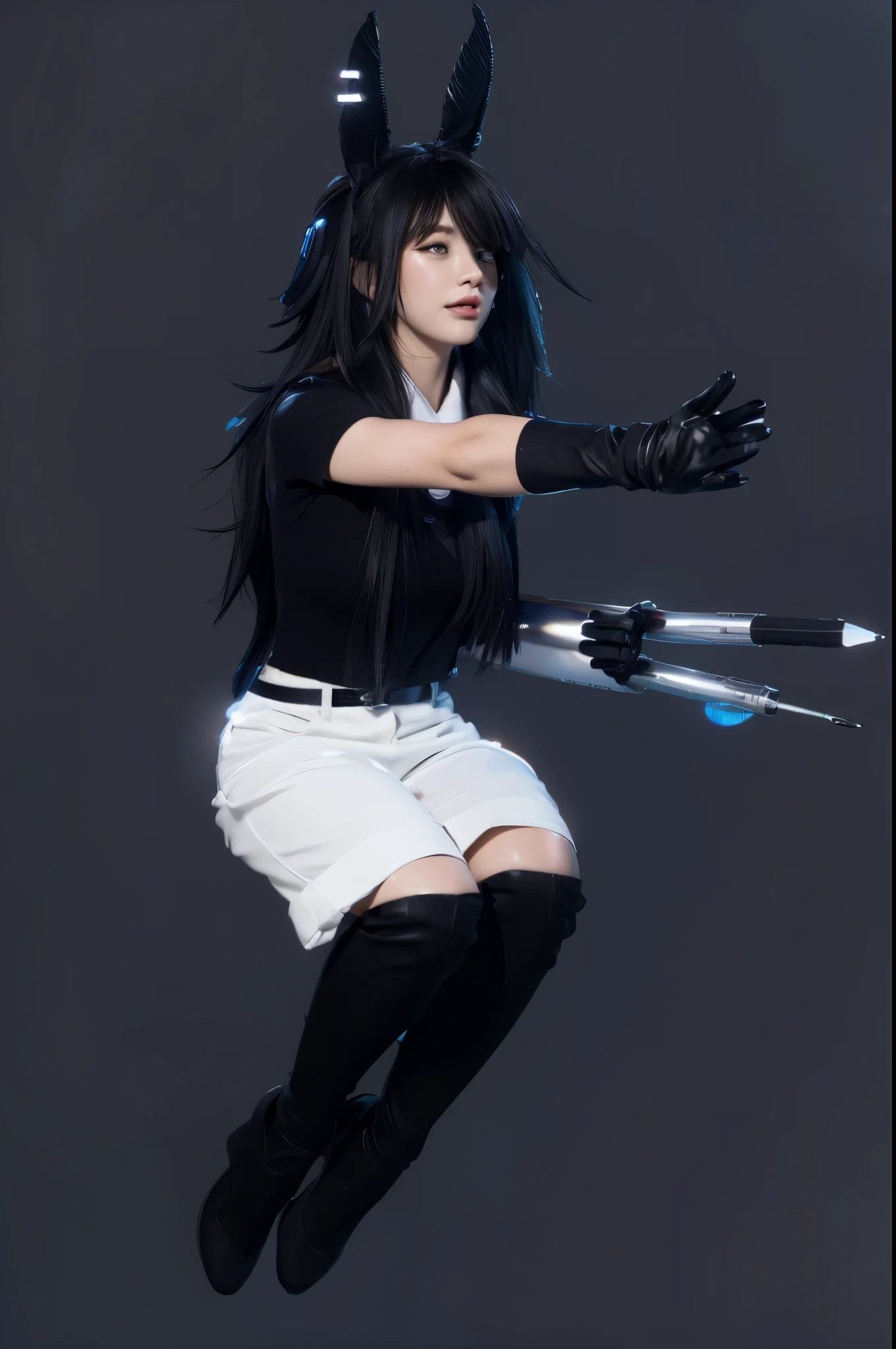 The image shows a person in a white shirt and black shorts, with black hair and a black bow tie, reaching out to a gray background with both hands.3d style, simplified design, 3d render, glossy texture, smooth 3d model, multiple light sources, rim light, sharp post effects render, (glossy plastic texture with multiple big light probe refractions), perfect cgi, smooth silhouette, high intensity refraction, (super glossy material), most beautiful vfx , blue background, plastic refractions, realistic, 4k, high resolution, rim light, photo shoot, commercial photo, profile shot, 4k, rim light, high resolution, 4k, glossy texture, smooth 3d model, multiple light sources, rim light, sharp post effects render, (glossy metallic texture with multiple big light probe refractions), perfect cgi, cgi art created only with gradients, smooth silhouette, high intensity refraction, (super glossy chrome material), most beautiful vfx, blue background, chrome metal refractions, multiple light sources, rim light, sharp post effects render, perfect cgi, digital art, detailed digital art, reflective, best quality, 4k, masterpiece:1.2, ultra-detailed, realistic, vivid colors, dark and moody lighting, The image of the highest quality, ensuring every detail is showcased perfectly. It in 4k resolution, allowing viewers to immerse themselves in the richness of the colors and intricate details. The realistic rendering. under the spotlight, reflecting, high-resolution image, realistic rendering, dark background, and rim light photorealistic The image features three characters standing in front of three houses. The characters are a red-haired mermaid, a purple cat, and an orange dog. They are each holding a yellow maraca