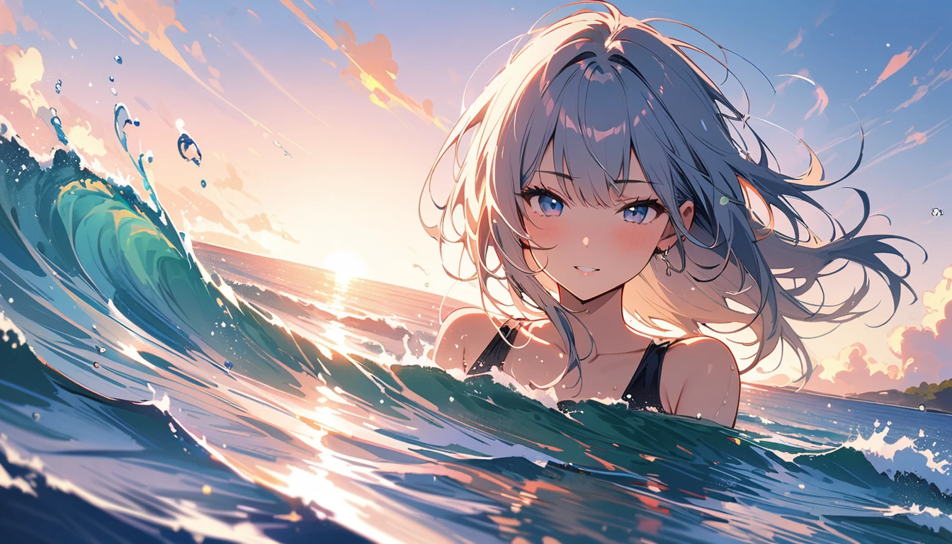 (masterpiece, Highest quality:1.2), 1 Girl, alone,Eyes open,Are you having fun,Tropical atmosphere,Ocean