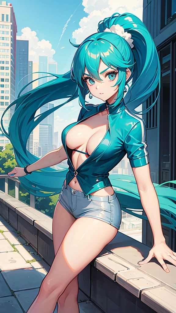 Cool and sexy Power puff girl, in the city.