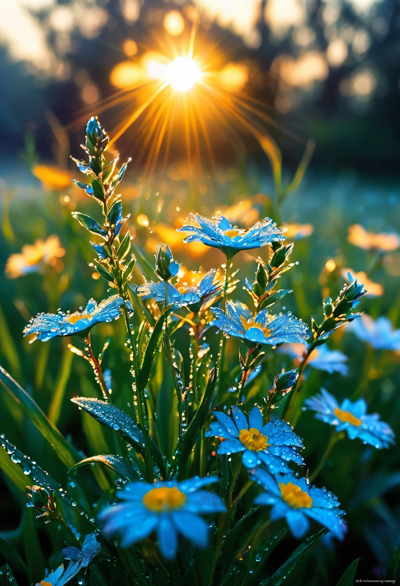 The first rays of sunlight in the morning,Dew on flowers,(sunrise),Beautiful picture,HD Wallpapers