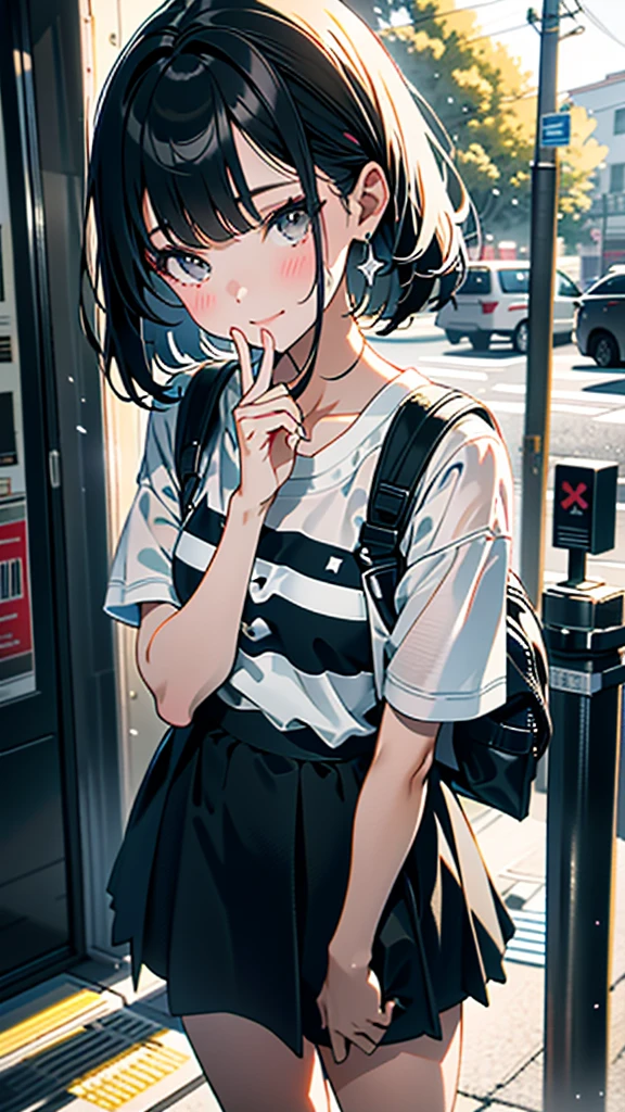 (8K, RAW Photos, 最high quality, masterpiece:1.2), high qualityのRAWカラー写真, Professional photo shoot, Cinematic Light, alone, (((young woman, Gal))), (Sharp features), (Small face), (Skin with attention to detail:1.2), clavicle, Cute face, Beautiful appearance, Long eyelashes,Girl Turning Around, smile, (Black Hair, Long straight line), Jersey, mini skirt, sneakers, Backpack, Night Park, Confident attitude, Capture the happy moment, Artistic painting,Attractive thighs, (Very nice touch:1.2),はにかんだsmile), Peaceful atmosphere, Oil painting style, Bright colors, (Inside a convenience store, ), Smooth texture, Gazing Eyes, Beautiful Skin, Shiny skin, ((Perfect Fingers, Five Fingers, Anatomically correct)), Background Blur, high quality, Surreal, ((Very detailed, photo shoot)),Many people々々、blush、plump、((Close up portrait of beautiful girl's face))