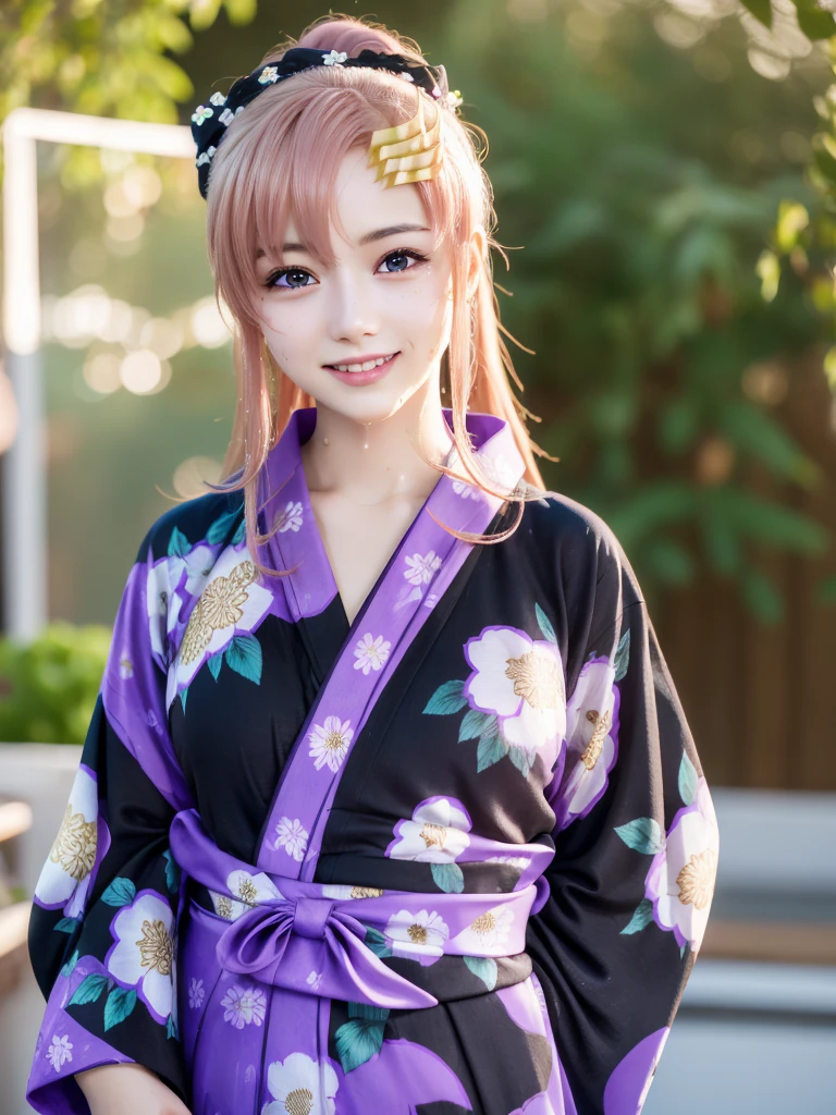 lacusclyne, lacus clyne, (purple eyes:1.1), hair ornament, long hair, wave hair ornament, (light pink hair), (Encouraging smile:1.3),
BREAK See-through, (blackand purple intricate floral printed yukata:1.5),
BREAK ((Golden hair ornament)),
BREAK 1girl, 20 years old, (Massive Breasts:1.2), Lean Body, (big hips:1.2),
BREAK looking at viewer,
BREAK outdoor, (in the sea:1.5), 
BREAK sunset, (Wet:1.25), (wet hair:1.2), (wet skin:1.2),
BREAK (Highest quality、4K、8K, 16K, masterpiece:1.37), Ultra detailed face, Detailed lips, Detailed eyes, double eyelid, 
BREAK (Seductive pose:1.75), (dynamic pose:1.3), dynamic angle, BREAK, 