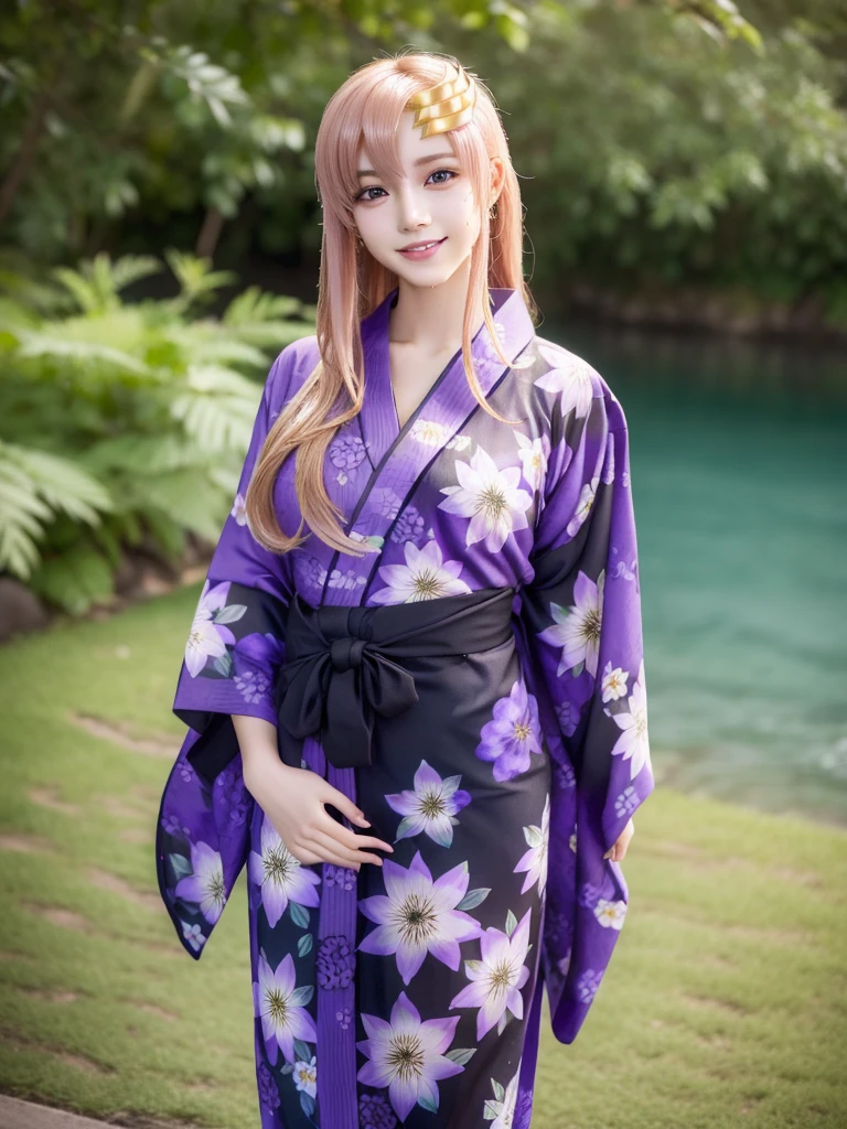 lacusclyne, lacus clyne, (purple eyes:1.1), hair ornament, long hair, wave hair ornament, (light pink hair), (Encouraging smile:1.3),
BREAK See-through, (blackand purple intricate floral printed yukata:1.5),
BREAK ((Golden hair ornament)),
BREAK 1girl, 20 years old, (Massive Breasts:1.2), Lean Body, (big hips:1.2),
BREAK looking at viewer,
BREAK outdoor, (in the sea:1.5),
BREAK sunset, (Wet:1.25), (wet hair:1.2), (wet skin:1.2),
BREAK (Highest quality、4K、8K, 16K, masterpiece:1.37), Ultra detailed face, Detailed lips, Detailed eyes, double eyelid,
BREAK (Seductive pose:1.75), (dynamic pose:1.3), dynamic angle, BREAK,