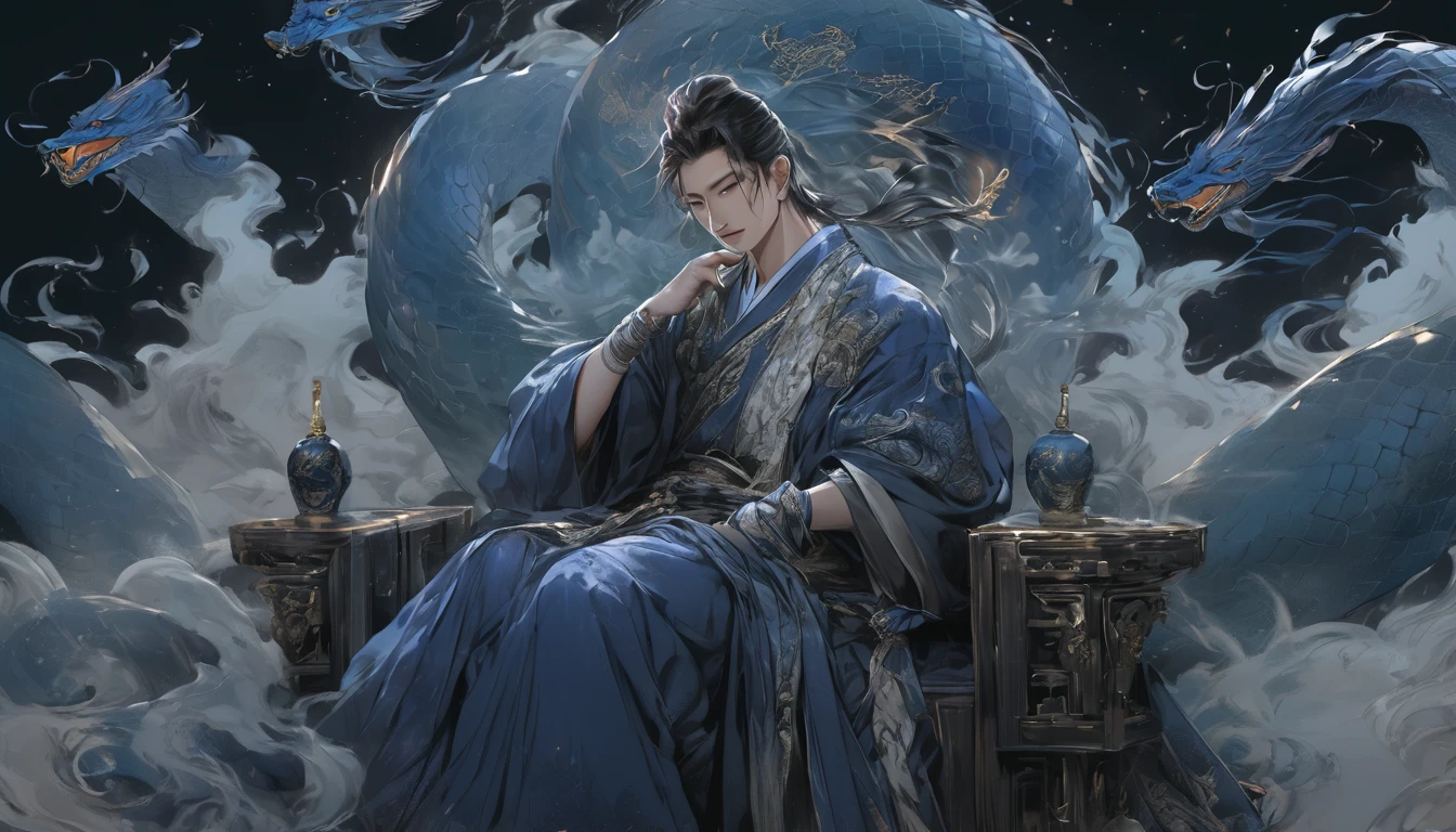Line art drawing comic a perfect handsome male, Clear Face, A young man in his 18s, Beautiful, Hanfu, ((whole body)), villain, Detailed face,Perfect hand-crafted detail,Dark Background,darkness,liquor,Throne,
cast (unfathomable,Bamboo Flooring,Snake Glass Panel Brownian Motion,Diagonal lines,Zenith angle,Dust storm,Superfluid,ball,oval ,Flowing magic:1.0)| emperor, (Vibrant,Illuminate,Enthusiast,cycle,dark blue,Chrome Yellow Arcanum,Dazzling,shine ,liquid crystal,Space dust,Teleport,The Magic of Dashed Lines:1.0) Purification spell, Trace the symbol on the parchment with a quill, Precisely craft a spell, Astral Sparkle, Simple Positive XLv1, Ultra-high resolution, wallpaper, 8K,Richly textured details, Elevation, A magnificent composition, . graphic illustration, Comic art, graphic novel art, Vibrant, Very detailed . Professional, Sophisticated, Modern, Minimalist, graphic, Line art, vector graphics