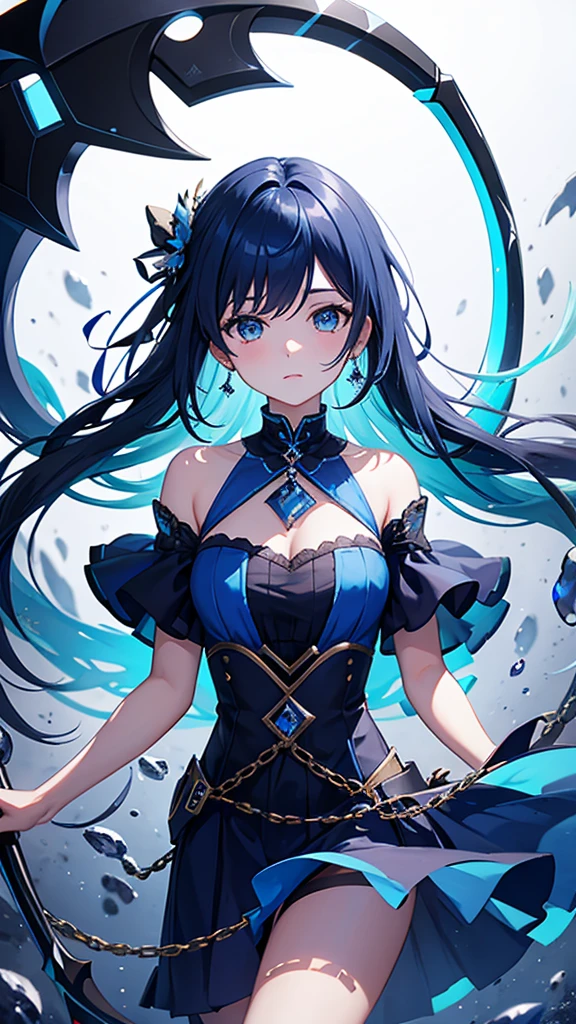 8K,Highest quality,Girl,A deep blue scythe like the deep sea.