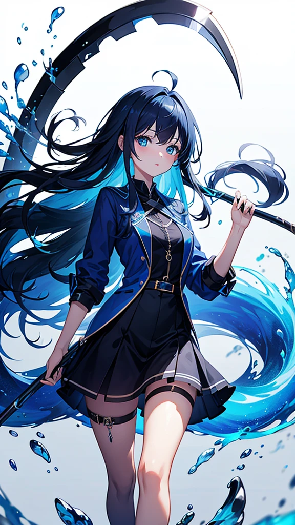 8K,Highest quality,Girl,A deep blue scythe like the deep sea.