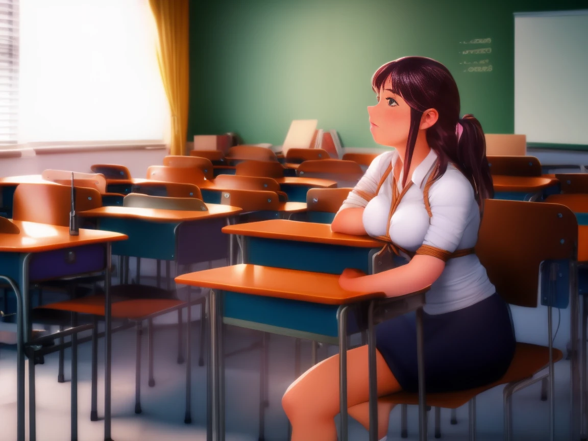 Beautiful College Woman , Sit on a chair ,classroom, takatekote