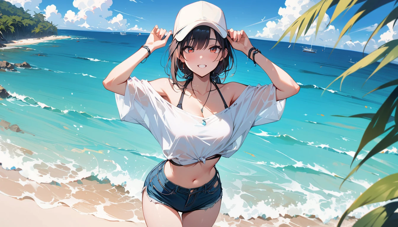 (masterpiece, Highest quality:1.2), 1 Girl, alone,Eyes open,Are you having fun,Tropical atmosphere,Ocean