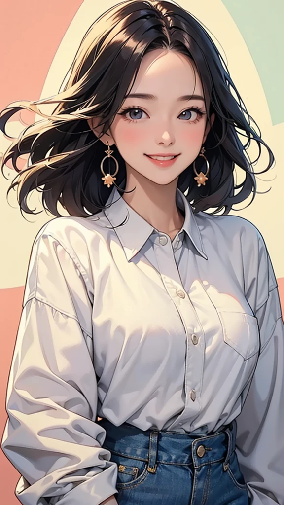 Mature Woman,(1 person), With a smile, She expressed her joy, shirt,Cute smile, 美しいWith a smile,( Happy and cheerful expression), And she laughs,very happy, (masterpiece、Highest quality)、Best details