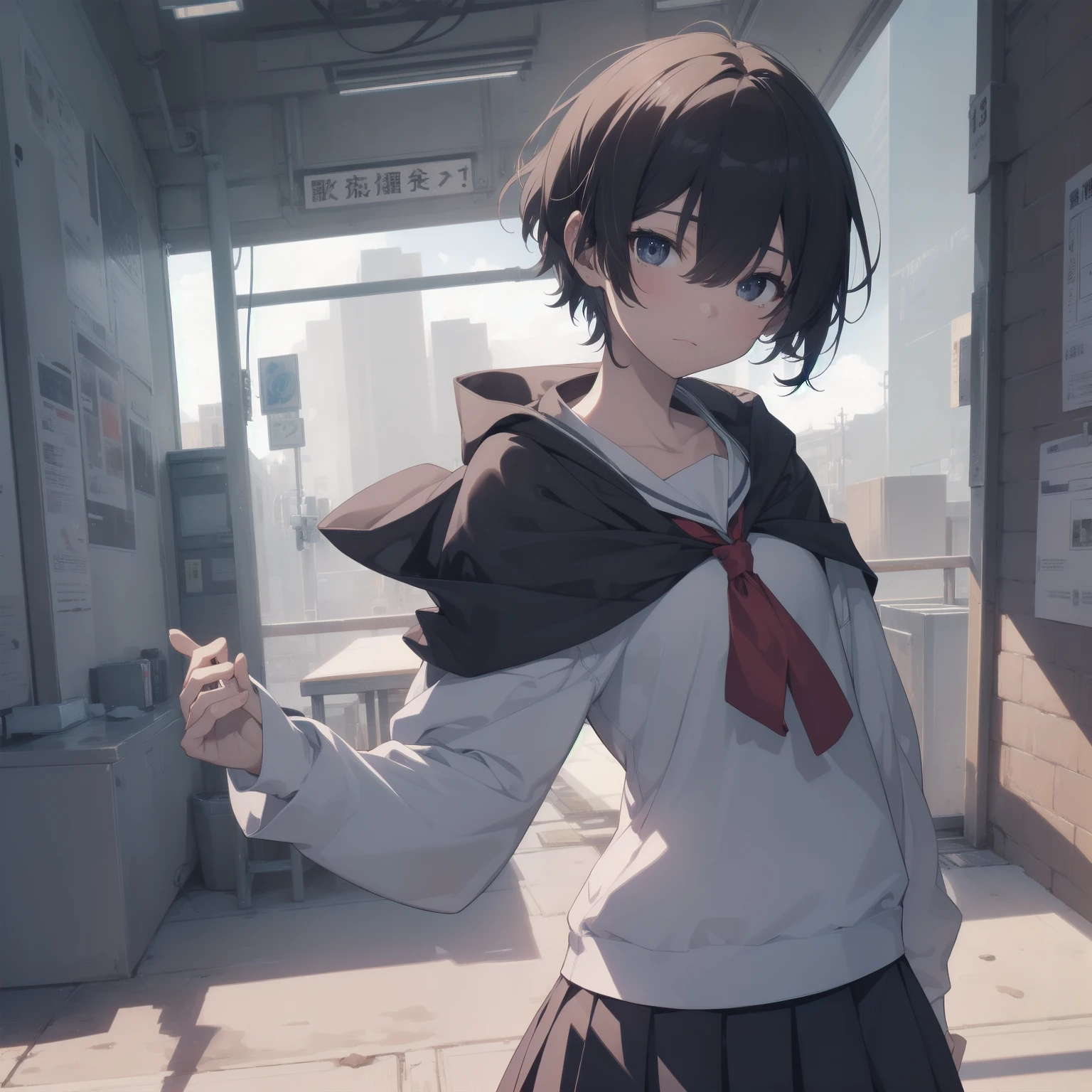 ultra-absurdres-Top quality by artist God, ultra-detailed, high resolution, anime moe artstyle, best anime 8k konachan wallpaper, pixiv contest winner, pool:2810, perfect anatomy,break, 1girl, (Please draw a girl walking sleepily to school alone. )break,(Solo,little female, 13-year-old:1.3),Full limbs, complete fingers,a junior high school student, (very short hair), short cut, flat chest, , small butt, small black eyes, beautiful detailed eyes, well-proportioned iris and pupils, expressive eyes, highres detailed hair, soft expression, salor school_uniform, sailor collar, serahuku, bow, pleated skirt,(Detailed Lighting), (Detailed background), in the School commute route. break,super detailed skin, Best cinematic lighting powered by famous artist, 8k,beauty illustration,photoshop_(medium),very aesthetic,break,((artist:mizuki_makoto )), artist:clamp ,artist:carnelian ,artist:kantoku ,