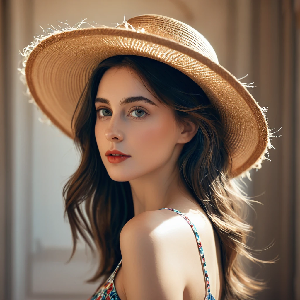femme arafée dans un chapeau debout dans une pièce avec beaucoup de photos, portrait doux 8 k, Sergueï Zabeline, photographie couleur portrait 4k, par Fiodor Rokotov, Photographie de portrait artistique 8k, Alexeï Egorov, par Irakli Nadar, Superbe portrait, fille française, portrait VFX très détaillé, beau portrait