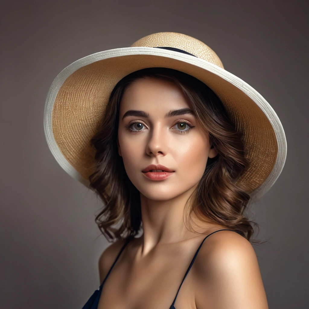 femme arafée dans un chapeau debout dans une pièce avec beaucoup de photos, portrait doux 8 k, Sergueï Zabeline, photographie couleur portrait 4k, par Fiodor Rokotov, Photographie de portrait artistique 8k, Alexeï Egorov, par Irakli Nadar, Superbe portrait, fille française, portrait VFX très détaillé, beau portrait