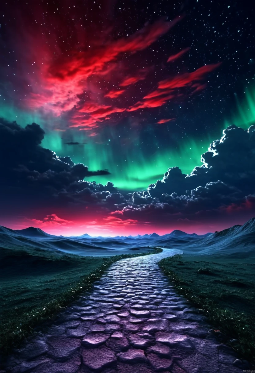 night sky, star, beauty, Bright moonlight, 3D Backgrounds, red clouds, the way to the sky, On foot, Brilliant Skies, brilliant aurora