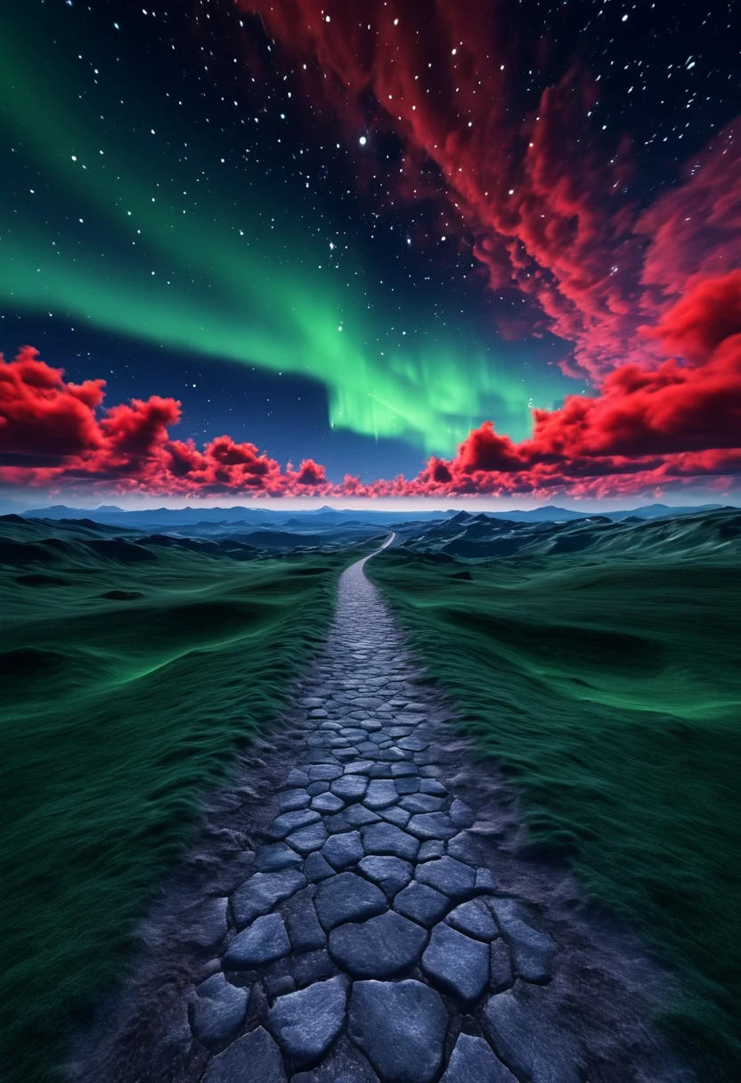 night sky, star, beauty, Bright moonlight, 3D Backgrounds, red clouds, the way to the sky, On foot, Brilliant Skies, brilliant aurora