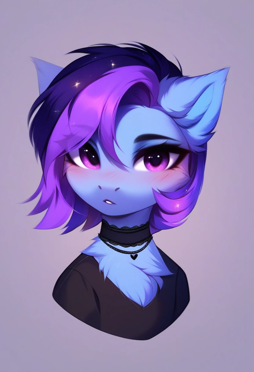 check_9, check_8_up, check_7_up, source_fluffy, rating_safe, from Magnaluna, Luna poses seductively in a gothic bedroom, antro, blushing, blue body, purple mane, black lingerie