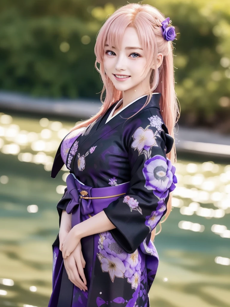 lacusclyne, lacus clyne, (purple eyes:1.1), hair ornament, long hair, wave hair ornament, (light pink hair), (Encouraging smile:1.3),
BREAK See-through, (blackand purple intricate floral printed hakama:1.5),
BREAK ((Golden hair ornament)),
BREAK 1girl, 20 years old, (Massive Breasts:1.2), Lean Body, (big hips:1.2),
BREAK looking at viewer,
BREAK outdoor, (in the sea:1.5),
BREAK sunset, (Wet:1.25), (wet hair:1.2), (wet skin:1.2),
BREAK (Highest quality、4K、8K, 16K, masterpiece:1.37), Ultra detailed face, Detailed lips, Detailed eyes, double eyelid,
BREAK (Seductive pose:1.75), (dynamic pose:1.3), dynamic angle, BREAK,