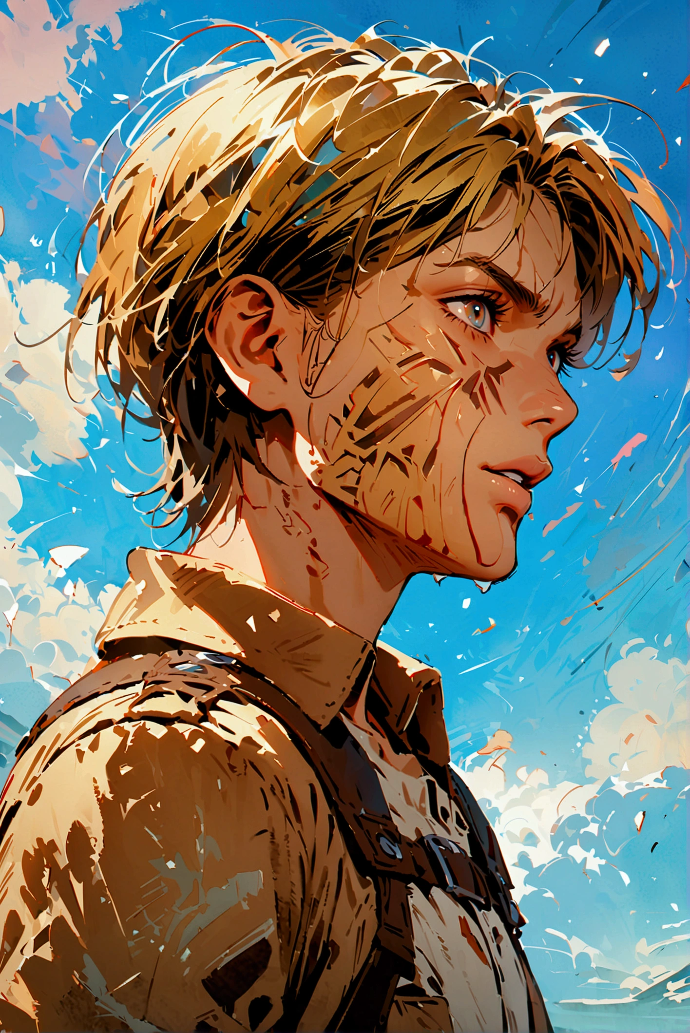 1 male,Ellen Yeager,Attack on an,,Intricate details,Wide range of colors,artwork,rendering,(masterpiece:1.3),(Highest quality:1.4),(Very detailedな:1.5),High resolution,Very detailed,unity 8k wallpaper,Decadent,Achieve smooth design