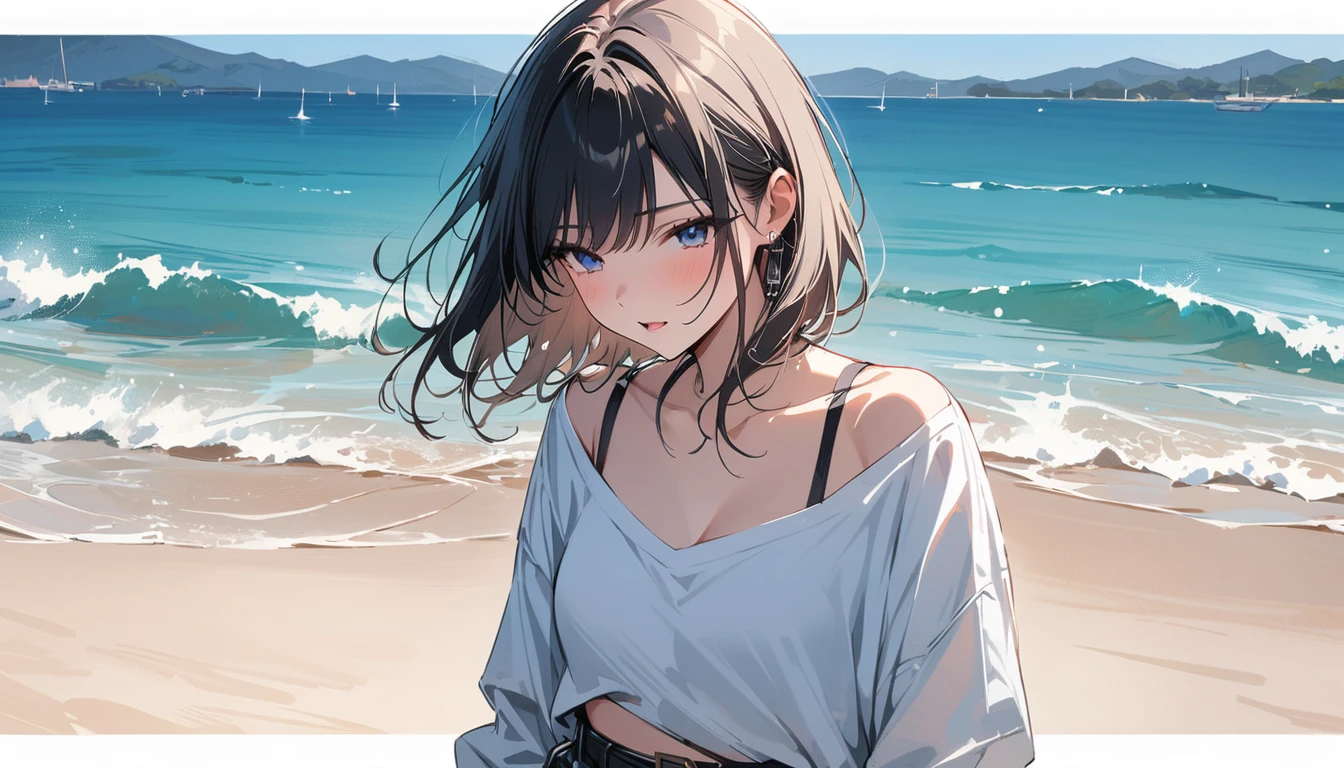(masterpiece, Highest quality:1.2), 1 Girl, alone,Eyes open,Are you having fun,Tropical atmosphere,Ocean