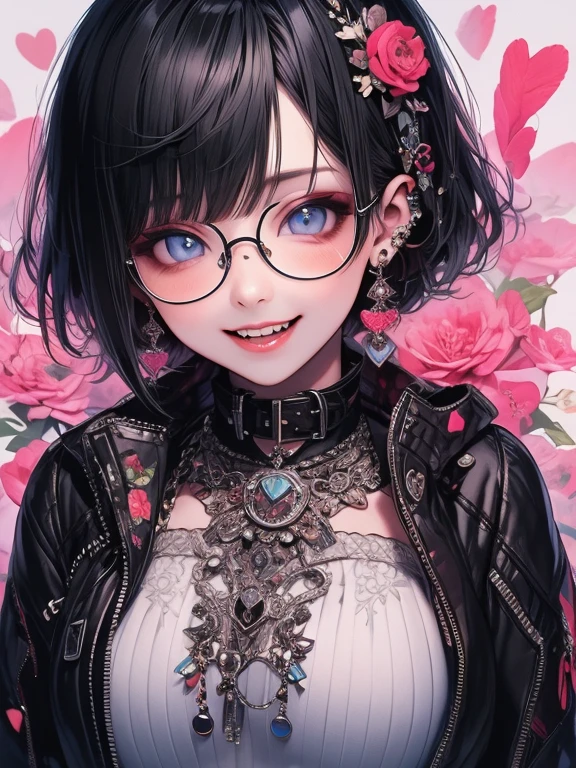 Highest quality,Highest Resolution,sexy,Short Bob,Very beautiful eyes,smile,Big Breasts,whole body,Glasses,Black Hair