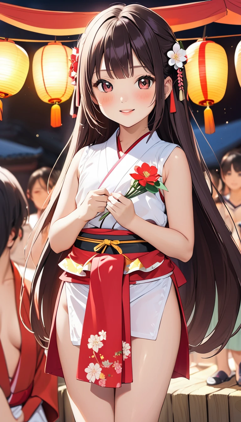 (8-year-old Japan girl)festival,Naked loincloth ass'Eyes wearing silver-white mirrored lens sunglasses、I looked at the world reflected in the lenses of my sunglasses..(Side Pony,Colorful Hair),