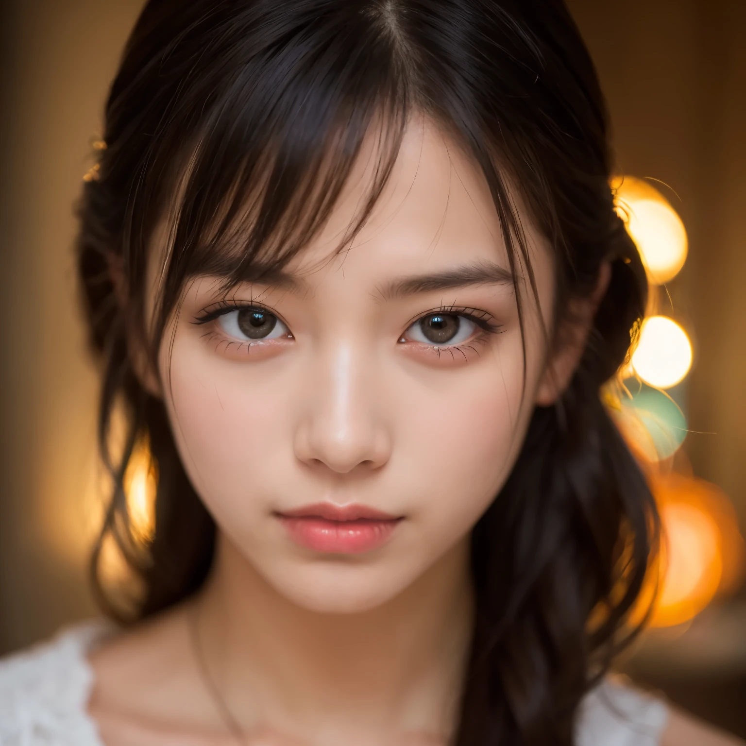 ((Highest quality、masterpiece、8K、Best image quality、Ultra-high resolution、Award-winning works)、(Close up of a woman&#39;s face:1.35)、(Naked face close-up:1.3)、(Accurate anatomy:1.1)、(Look at me and smile:1.1)、Ultra-high resolutionの輝く色白美肌、The most detailed face、Ultra-high resolutionの詳細な顔、Ultra-high resolutionの髪の毛、(Ultra-high resolutionの煌めく瞳:1.1)、Beautiful face drawn in every detail、(Blurred Background:1.1)、very bright and vivid、beautiful japanese actresの顔、(An open-air bath surrounded by nature in a hideaway deep in the mountains:1.1)、(hot々Steam rises from the hot spring in:1.1)、(Fantastic Fog:1.1)、Beautiful and bright sunset、Great cinema lighting、The most romantic sunset、Ultra-high resolutionの艶のある唇、Glossy and moisturized skin、Beautiful natural open-air bath、Romantic love feeling、perfect beautiful teeth