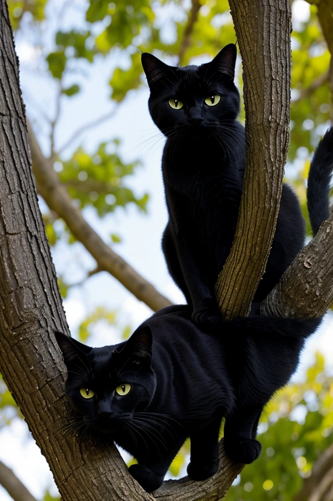 Draw a black cat on a tree