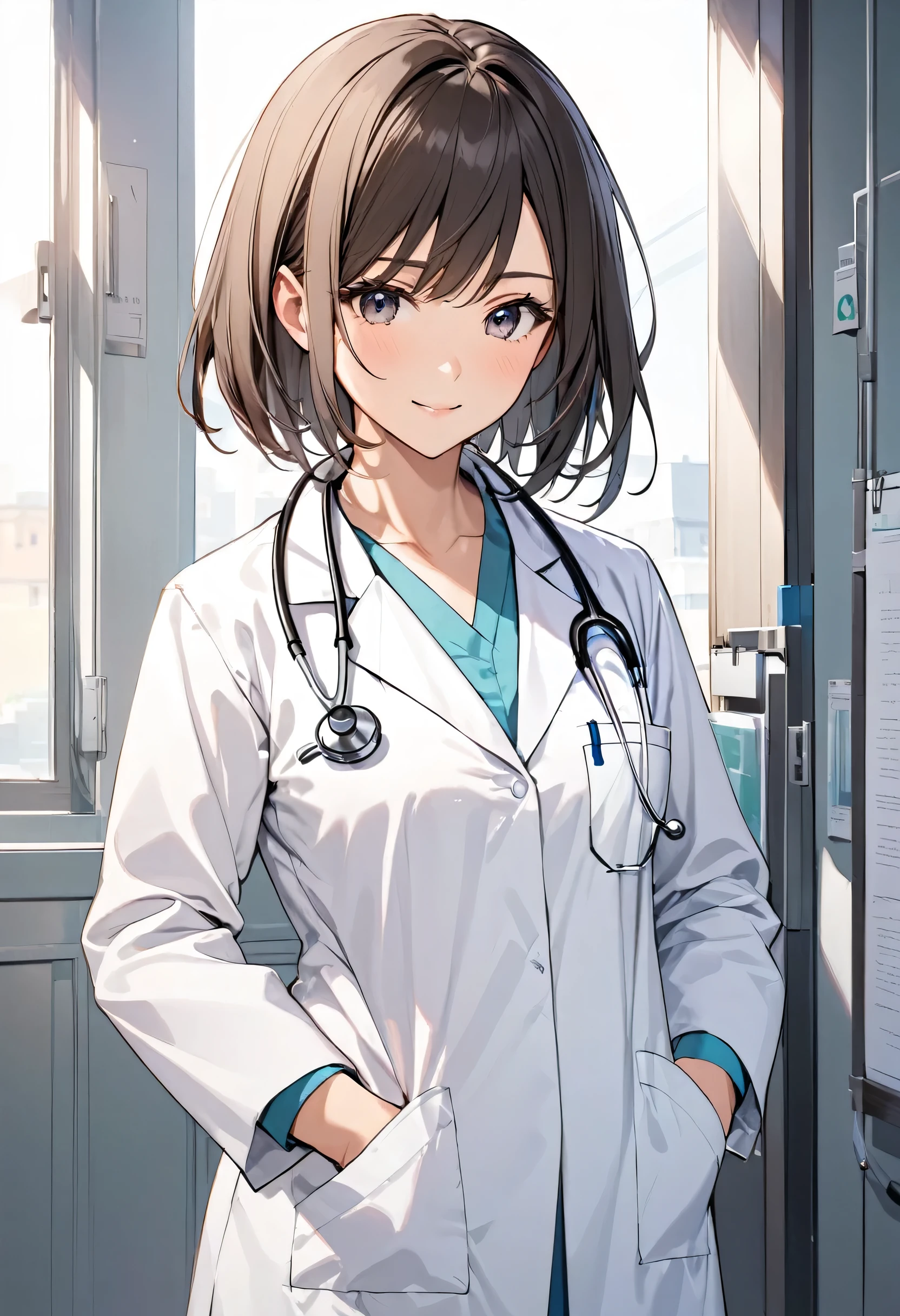 A female doctor is standing