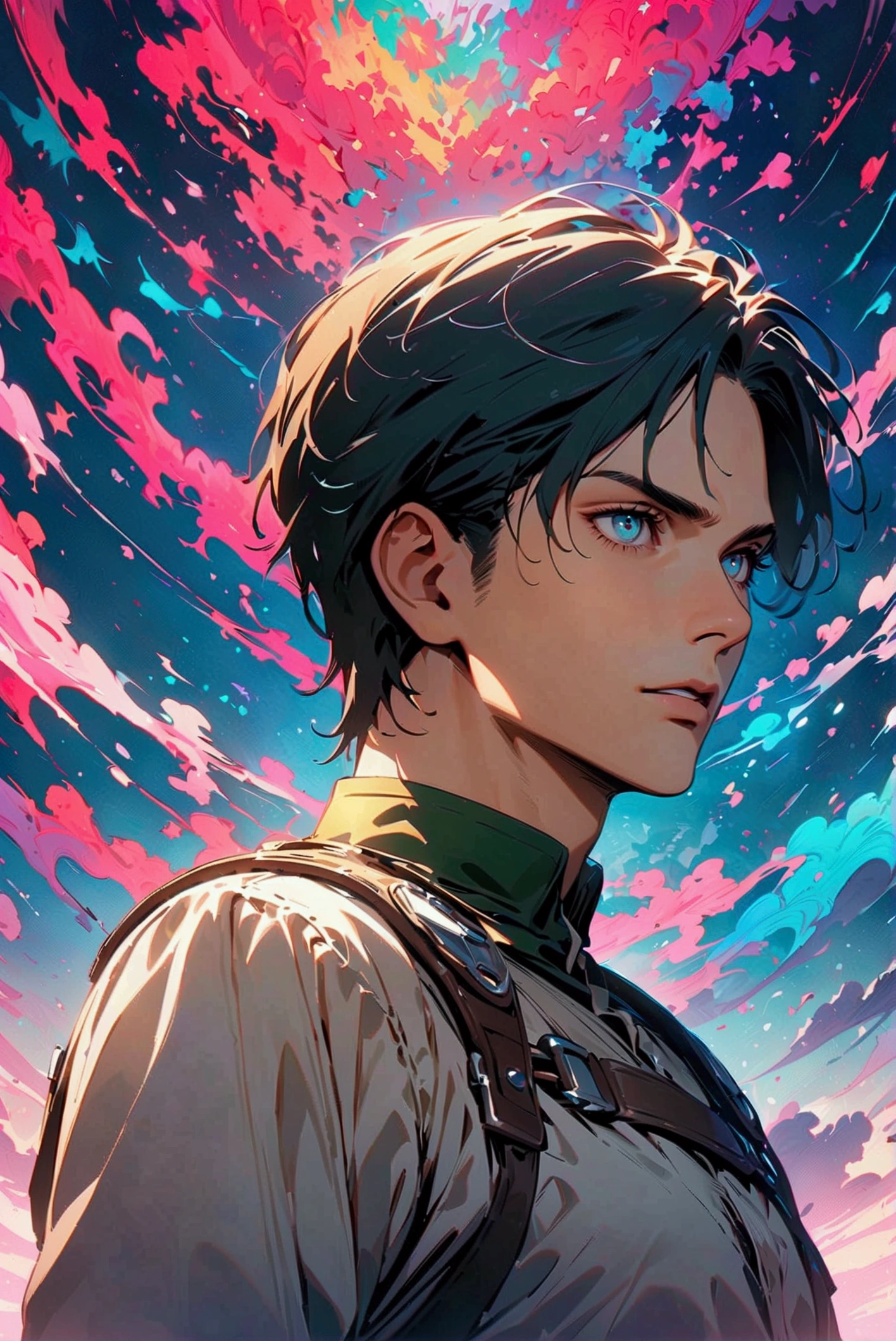 Handsome man in his 20s(1 male,Ellen Yeager),Attack on Titan,,Intricate details,Wide range of colors,artwork,rendering,(masterpiece:1.3),(Highest quality:1.4),(Very detailedな:1.5),High resolution,Very detailed,unity 8k wallpaper,Decadent,Achieve smooth design