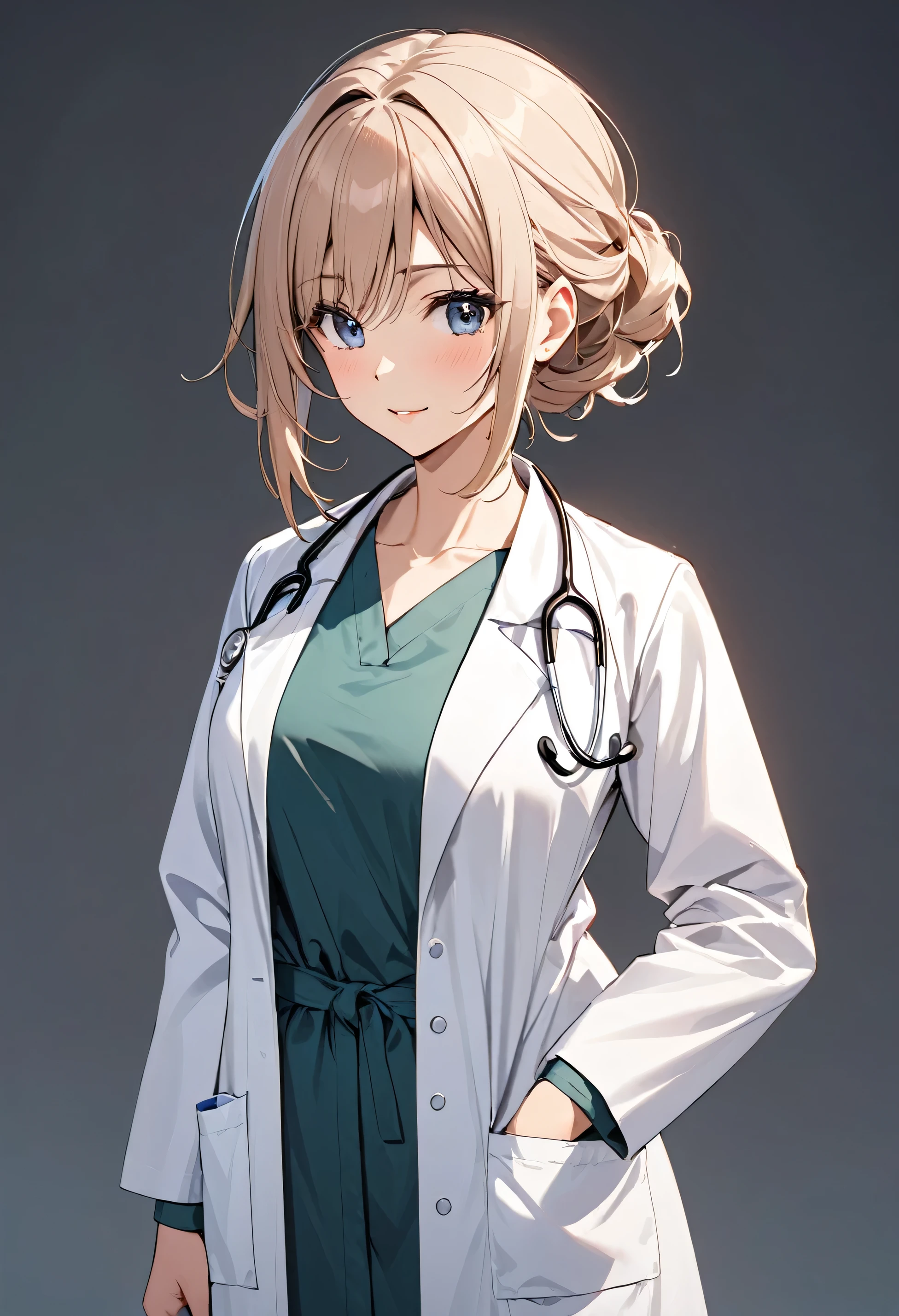 A female doctor is standing