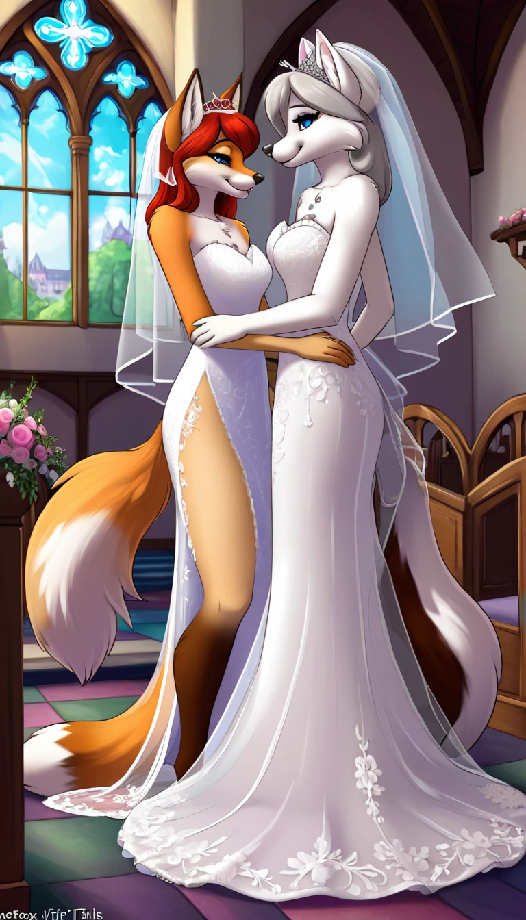 furry fox tails yiff bride lesbian & lesbian women & women & wedding dress wedding dress wedding dress veil tiara chapel,