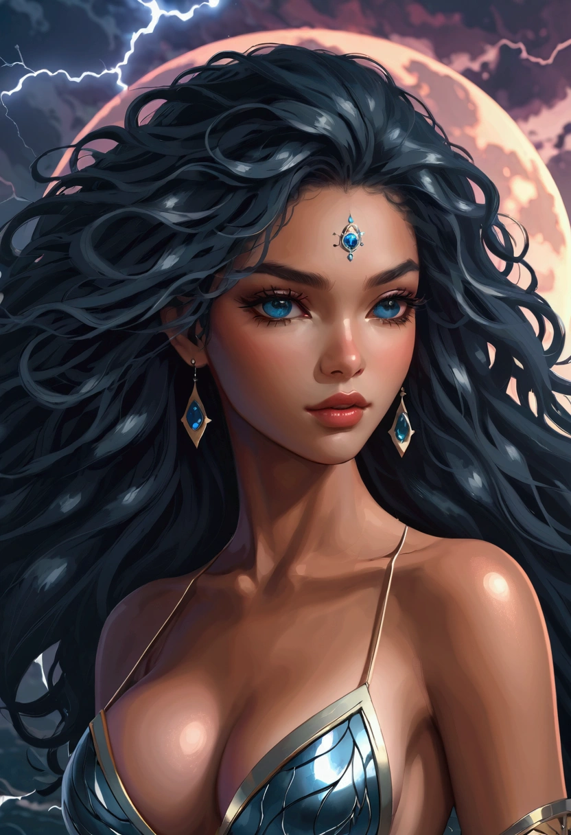 (masterpiece, high quality, Detailed CG 8k wallpapers and beautiful illustrations) The most beautiful and sexy storm goddess: dark, Thin, curls, 17 years old, heterochrony, (main character).