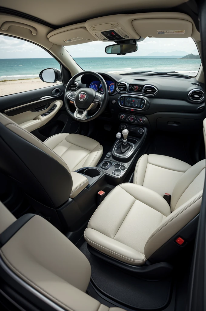 I want an image of the interior of the Fiat Mobi with the view as if the camera were in the back seat