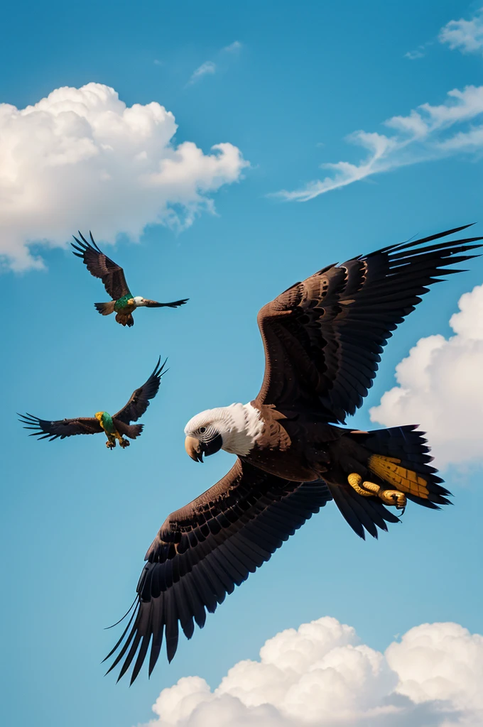 Flying eagle with parrot in the sky