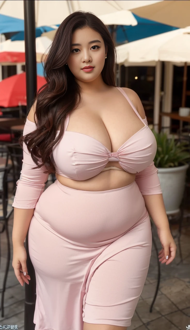 ((best quality)), ((masterpiece)), (detailed), perfect face, araffeTight skirtsShort , thicc, wavy short hair, she has a jiggly fat round belly, bbwchan, wearing tight simple clothes, skinny waist and thick hips, widest hips, her belly is fat and round, soft curvy shape, hyperrealistic full figure, wearing a cute top, wide hips, Blue swimsuit,On the beach by the seaBlue