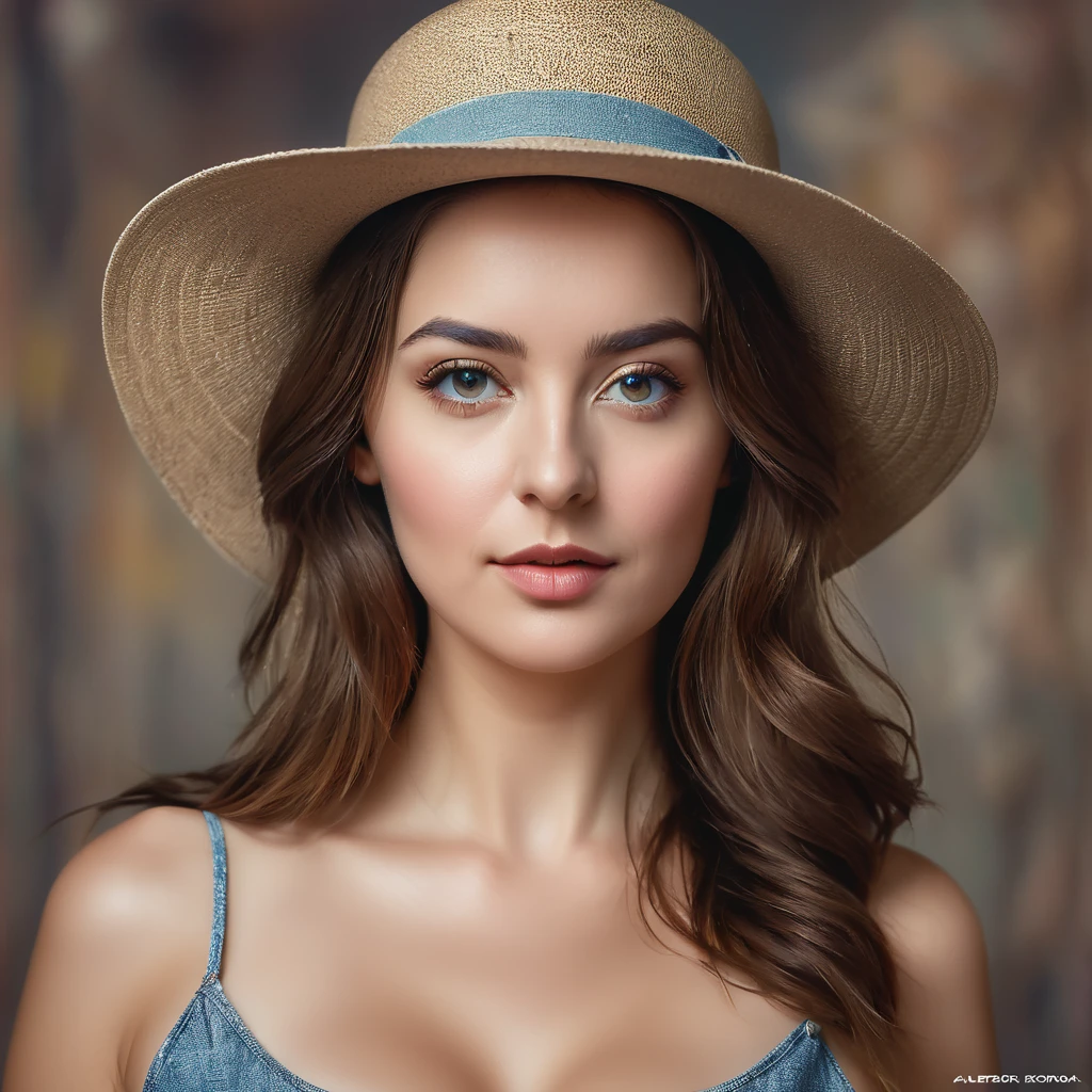 femme arafée dans un chapeau debout dans une pièce avec beaucoup de photos, portrait doux 8 k, Sergueï Zabeline, photographie couleur portrait 4k, par Fiodor Rokotov, Photographie de portrait artistique 8k, Alexeï Egorov, par Irakli Nadar, Superbe portrait, fille française, portrait VFX très détaillé, beau portrait