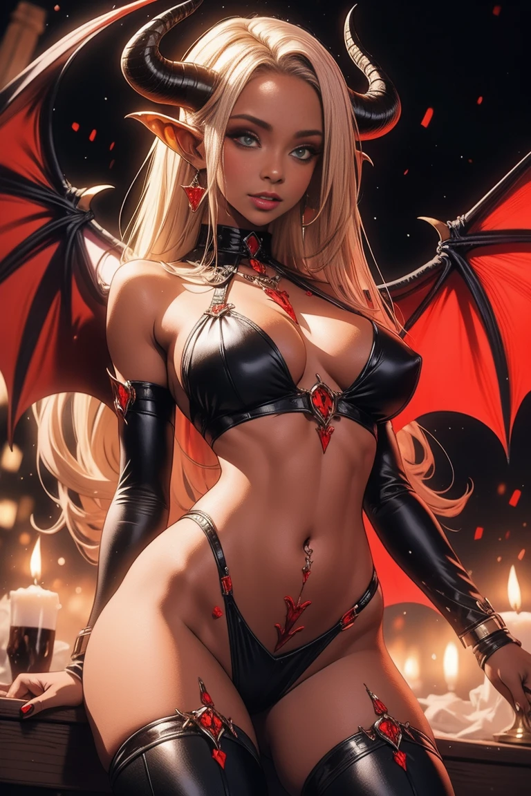 ((carnificina:1.5),(beautiful female model:1.5), (Demon with big horns:1.25),(1 succubus:1.5), (perfect anatomy exposed:1.5), high détail, best qualityer, work of art, fine-details, textura de pele realista, 85mm art lens, f1.2, sharp focus, 8k high definition, incredibily detailed, intricate,