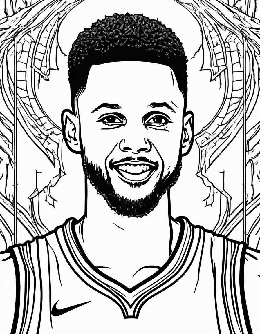 coloring sheet,  stephen Curry American basketball player, pain background, no text, pencil outline
