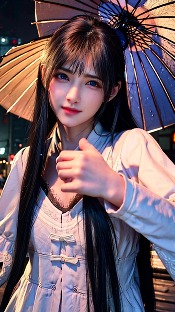 masterpiece, best quality, night, outdoor, rainy days, Branches, Chinese, China, 1 female, woman, woman with long silver hair, gray blue eyes, light pink lips, cold, Serious, Weak, Bangs, assass Short knife, White clothes, Black clothes pattern, Blood stains, Blood, Injuried, Blood on the face, Blood on the clothes, rain, Delicate face, Delicate face,