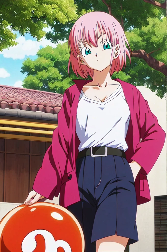 ((Highest quality)), ((masterpiece)), (detailed), ((Akira Toriyama))、One girl, Pink short hair、Blue-green eyes